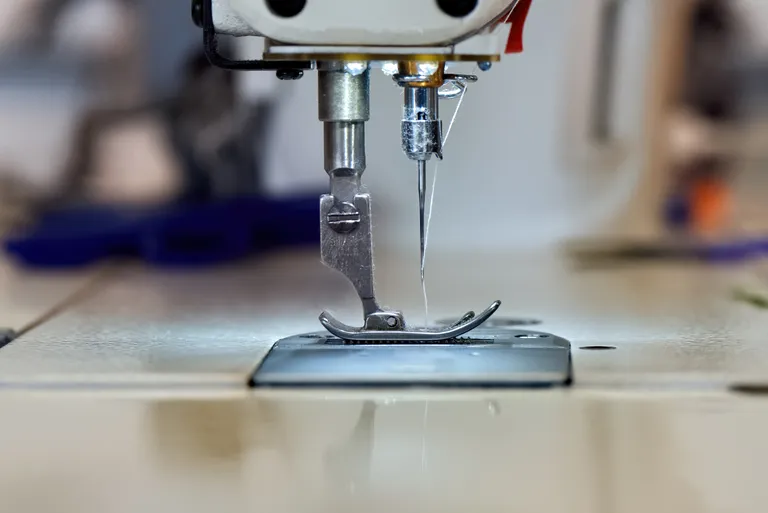 Sewing-machine needle and thread above fabric